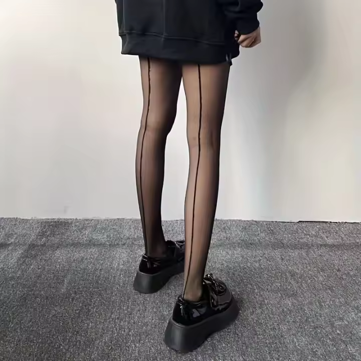 Pantimedias Negras Elásticas De Cintura Alta Mezcla De Spandex Y Nylon Talla Única Para Mujer Medias Translúcidas Con Pies - 1