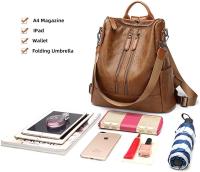 Mochilas antirobo para Mujer, mochilas escolares marrones para estudiantes, mochilas de viaje Grande de cuero para portáthil vintage impermeable para adolescentes - details 4