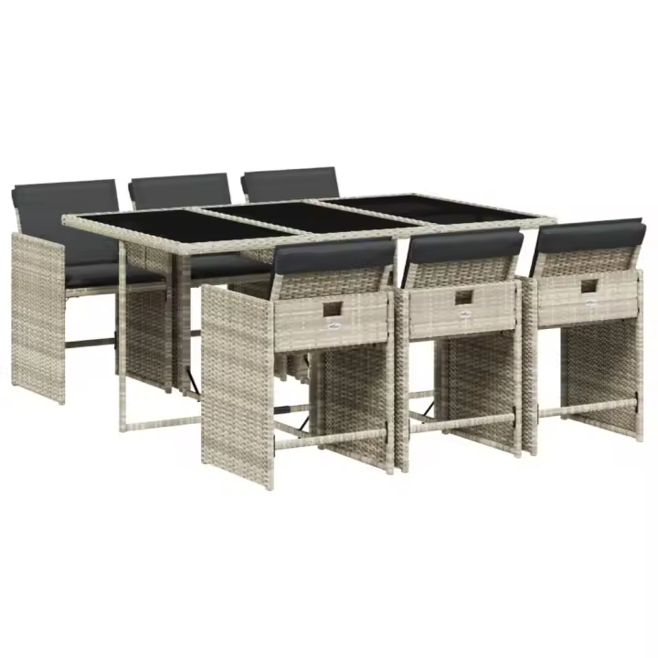 vidaXL Set comedor jardín 7 pzas y cojines ratán sintético gris claro - 1