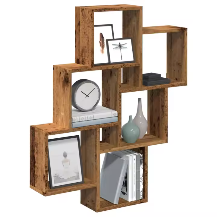 Estante cubo de pared madera ingeniería envejecida 78x15x93 cm - 1