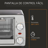 HOMCOM Horno Eléctrico Sobremesa 10 Litros 750W Horno de Convección con Temperatura hasta 230 ℃ Temporizador 60 Minutos Bandeja y Rejilla 36,5x26x22 cm - details 3