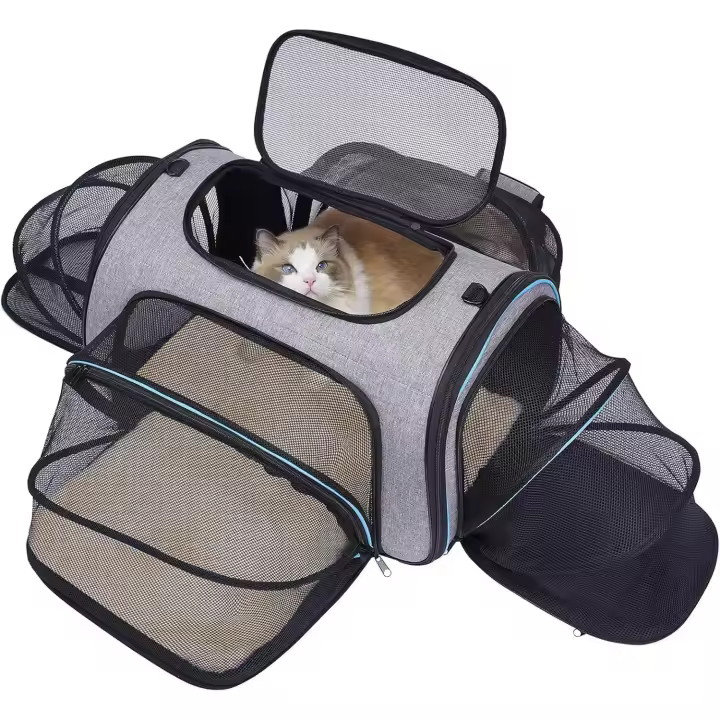 Transportín para gatos - Bolsa de viaje aprobada por aerolíneas: Bolsa de transporte expandible de 4 lados para mascotas. Jaula para conejos - Portátil y plegable con suave forro polar. - 1
