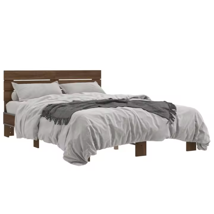 vidaXL Estructura cama madera ingeniería metal marrón roble 120x200 cm - 1