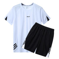 Conjunto Deportivo De Verano Para Hombres Moda Transpirable Secado Rápido Color Sólido Estilo Casual Cuello Redondo Grande - details 6