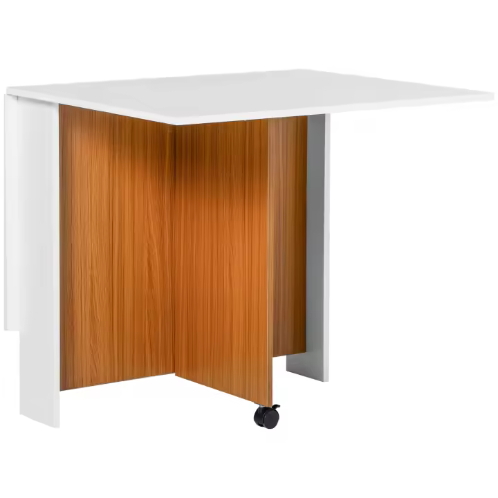 HOMCOM Mesa plegable Mesa de comedor Escritorio móvil con encimera plegable BeisMesa de comedor con ruedas para cocina blanca - 1