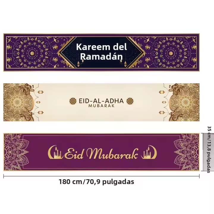 Eid Mubarak Table Runner Decoración Para Hogar Y Fiestas Musulmanas Ramadan Kareem Al Adha Telas De Mesa De Poliéster/Celulosa - 1