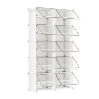 Zapatero modular con 10 compartimentos, mueble de plástico versátil con puertas, estructura de acero, cubos de 30x40x30 cm - details 0