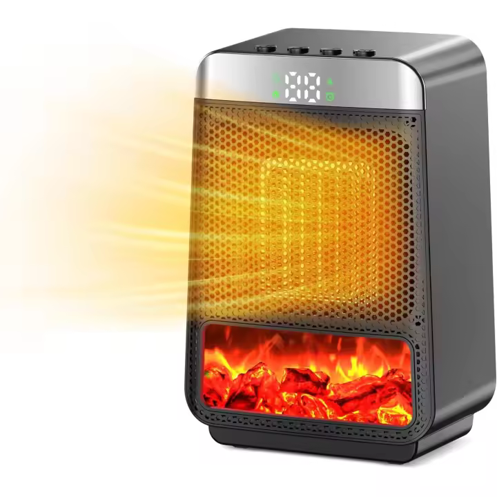 Calentador interior portátil: pequeño calentador de llama eléctrico con termostato e iluminación ambiental dinámica para dormitorios, oficinas y camping - 1