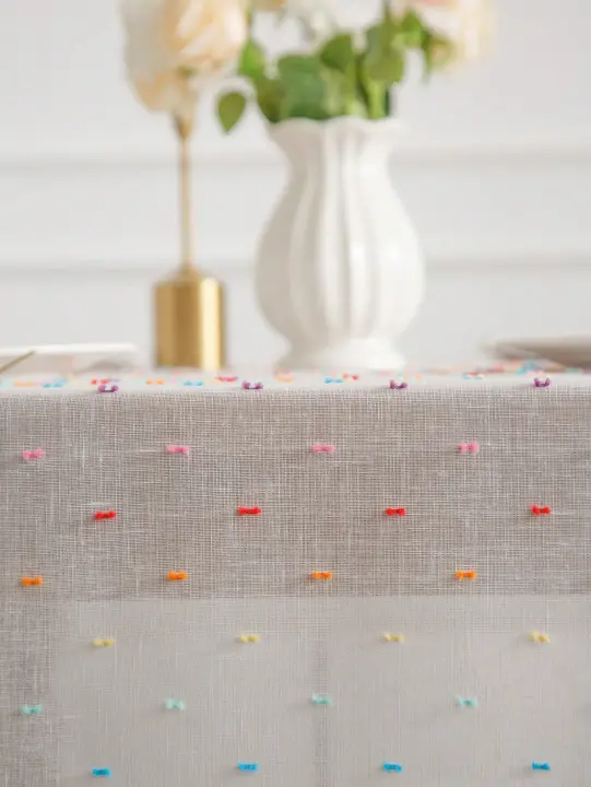 Mantel De Poliéster Con Puntos De Color Estilo Francés Luz Suave Para Sala De Estar Y Comedor Decoración De Mesa Rectangular Floral - 1
