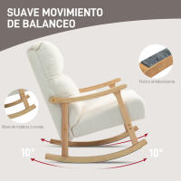 HOMCOM Mecedora de Borreguito Moderna Silla Mecedora con Patas y Reposabrazos de Madera de Haya Respaldo Alto Mecedora para Lactancia Carga 120 kg para Dormitorio Salón Crema - details 0