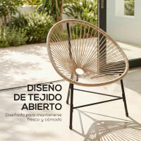 Outsunny Conjunto de 2 Sillas Acapulco de Jardín de Ratán Sintético, Sillas de Jardín Exterior con Estructura de Acero Triangular, para Balcón, Terraza, Carga 120 kg, Natural - details 7