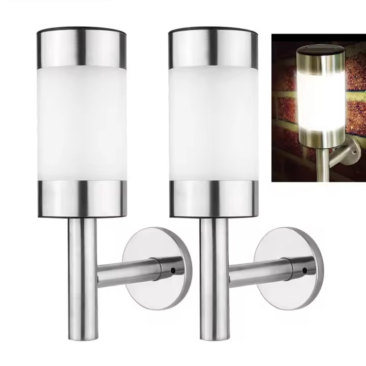 Lámpara solar LED de pared, 2 Unidades de Maple inoxidable, Luz de inducción para Exterior, Jardín, patio, Puerta de entrada, iluminado en Vallas, Garaje, patio. - 1