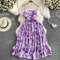 Vestido Largo De Verano Romántico Con Estampado Floral Vintage Vestido De Playa Con Cintura Alta Y Tirantes Spaghetti Para Mujer - details 6