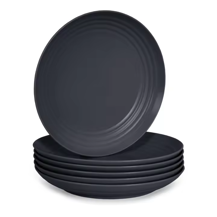 Plastic Forte - Juego de 6 Platos Classic Llanos 25 cm Reutilizables. Ideal Fiestas. Grafito - 1