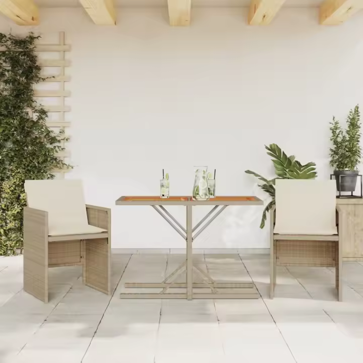 vidaXL Sillas y mesita de jardín 3 piezas ratán sintético cojín beige - 1
