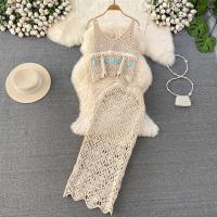 Conjunto De Ropa De Navidad Para Mujer Dos Piezas Laca up Halter Sin Espalda + Top Con Cuerda De Borla Tassel Sólido Falda A-Line De Cintura Elástica Longitud Media Pierna - details 0