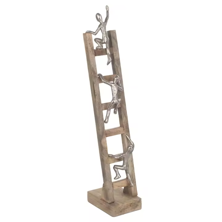 CAPRILO REGALOS & DECORACIÓN Figura Decorativa de Madera y Metal "Figuras Subiendo Escalera". Adornos y Esculturas. Decoración Hogar. Regalos Originales. 14 x 10 x 57 cm. - 1