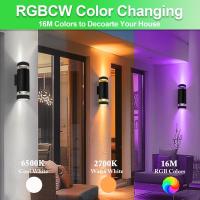 2pcs RGB Dusk to Dawn Outdoor Lighting 2 Pack, Back Porch Lights Outdoor Wall Light Fixtures WiFi App Control, 2700k-6500k Cylinder Outdoor Wall Sconce Lights Color Changing Led Garage Light - details 0