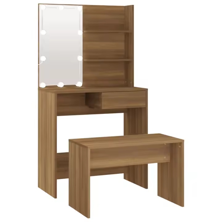 Juego de tocador con LED madera contrachapada roble marrón - 1