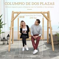 Outsunny Banco Columpio de Jardín de Madera de 2 Plazas Balancín de Jardín Exterior con Bandejas Laterales Reposabrazos y Estructura en A para Patio Porche Carga 240 kg 200x135x175 cm Natural - details 2