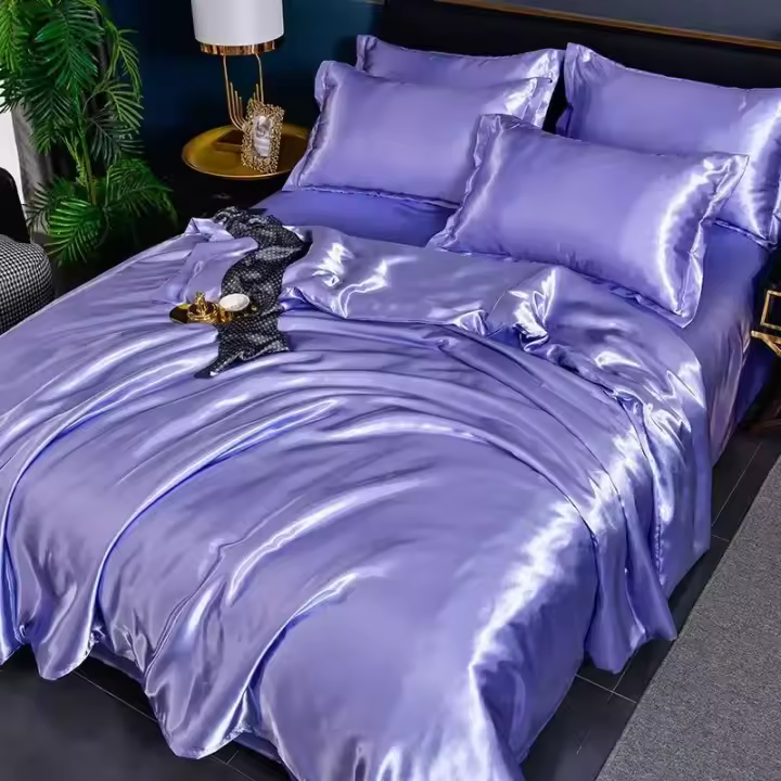 Juego De Cama Nórdico De Seda Satinada Con Fundas De Almohada Y Sábana De Lujo Estilo Sólido Apto Para Parejas Doble Revestimiento De 100% Algodón - 1