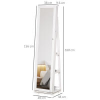HOMCOM Espejo Joyero de Pie Armario de Joyería Giratorio 360° Organizador de Joyas con Cerradura y Espejo Pequeño Incorporado Carga 20 kg 38x38x160 cm Blanco - details 2