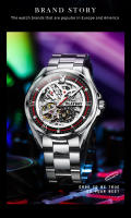 Reloj De Moda PLAYBOY Para Hombres Acero Inoxidable Automático Mecánico Reloj De Mano Con Numeros Romanos Resistente Al Choque Y Luz - details 3