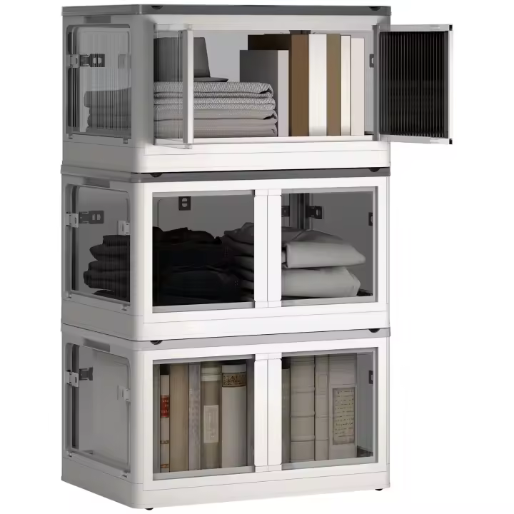 HOMCOM Caja de Almacenamiento Cofre 69L Caja de Cojín Apilable con Ruedas, Caja de Almacenamiento Plegable, Acceso de 5 Lados - 1