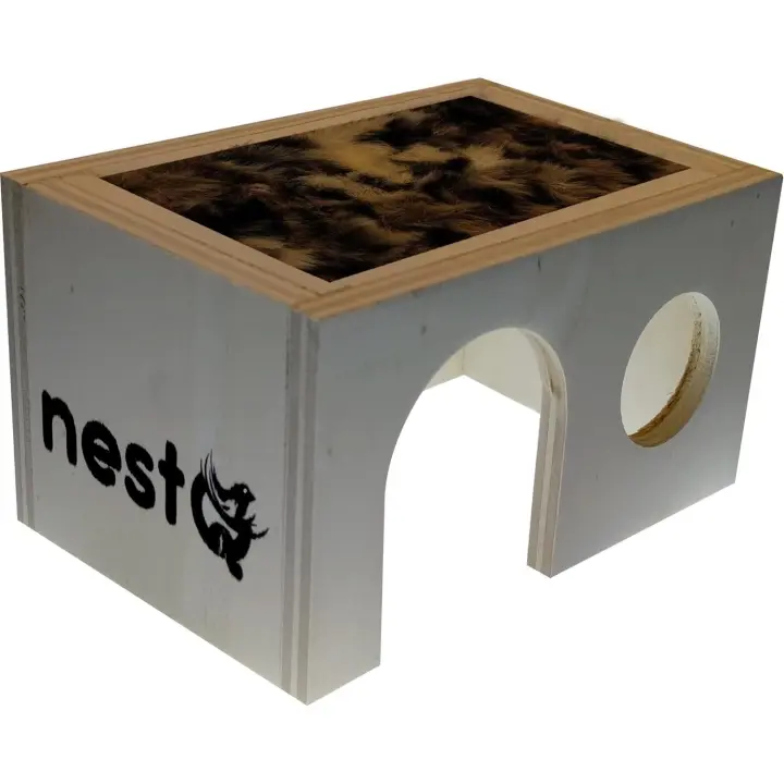 nestQ Casa Madera Hámster Ruso, Comun, Sirio, Roborowski, Gerbil o Ratones Pequeños. Tejado con Tejido de Imitación de Pelo - 1