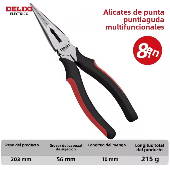 Alicates Multifuncionales DELIXI ELECTRIC Para Cable Con Gran Apertura Y Punta De Aguja Adecuados Para Cortar Torcer Y Apretar Metálicos - 1