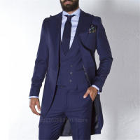 Traje De Novia Azul Oscuro Para Hombres Tuxedo Long Male Moda Blazer 3 Piezas Traje De Boda Personalizado Para Novios Y Compromisos 2024 - details 1