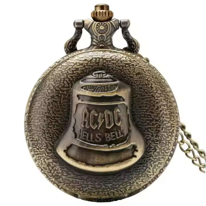 Reloj De Bolsillo Vintage Bronce Con Patrón De Campana Cuarzo Pendiente Joyería Cadena Reloj Para Hombres Y Mujeres Regalo Colección - 1