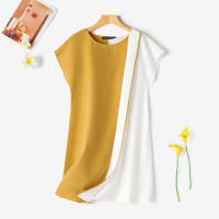 Vestido Mini De Color Bloque ZANZEA Para Mujer Estilo Casual Asimétrico Sólido Moda Verano Manga Corta Vintage Con Costuras Ropa De Sol - details 7