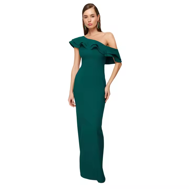 Trendyol Black Body-Hugging Flounce Woven Elegant Evening Long Dress Tprss24Ae00066 - 1