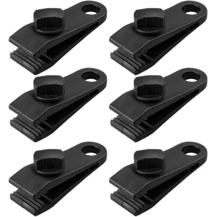 6 piezas de clips para lona, clips para carpa con forma de boca de cocodrilo, abrazaderas de agarre de bloqueo de alta resistencia, juego de abrazaderas de plástico para toldo, accesorios para carpas con clip instantáneo para acampar, lonas - 1