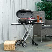 Outsunny Barbacoa de Gas Plegable con 2 Quemadores 2,34 KW BBQ de Gas con 2 Ruedas 2 Parrillas Metálicas y 2 Mesas Laterales para Pícnic Camping 100x41,6x82,5 cm Negro - details 1