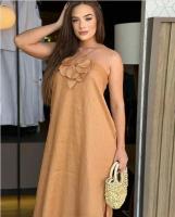 Vestido Elegante De Verano Con Flores 3D Y Manga Larga De Algodón Y Hémpa Estilo De Vacaciones Sin Mangas Cintura Alta Rotura Top Equipo - details 8