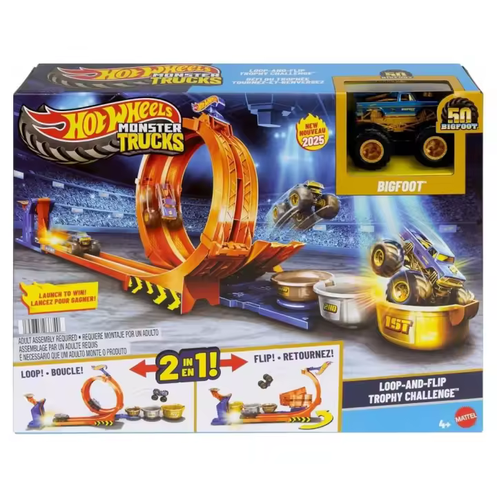 Hot Wheels Monster Trucks Trofeo del Desafío Bigfoot 2 en 1 Circuito para coches Mattel - 1