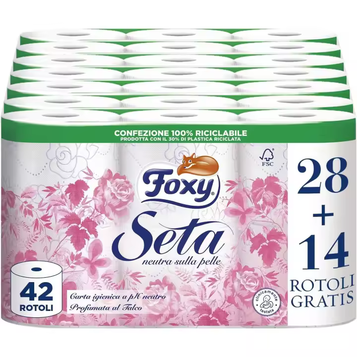 FOXY SEDA Papel higienico 4+2 Rollos - Pack 7 unidades - Total 42 Rollos - 1