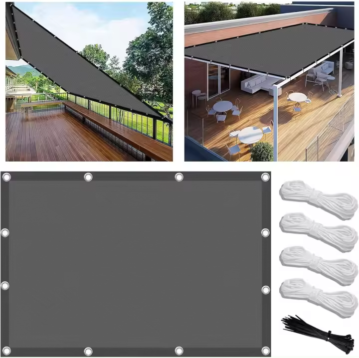 Toldo Vela de Sombra  11 metros cuadrados Rectangular Impermeable Toldos Exterior Terraza Protección Rayos UV Resistente al Desgarro para Terraza Balcon Patio Exteriores Jardín con Ojales y Cuerdas de Fijación - 1