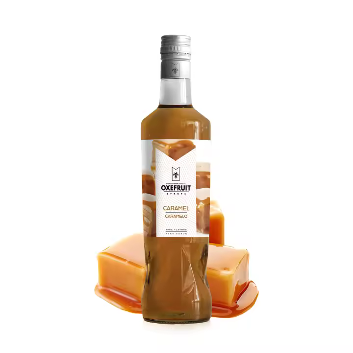 SIROPE DE CARAMELO Oxefruit Professional Mixers. Producido a partir de concentrado de caramelo, con auténtico sabor, creado para la elaboración de cócteles y bebidas no alcohólicas como mocktails, batidos y también para repostería. - 1