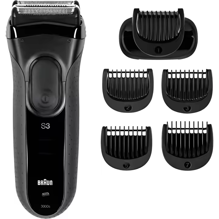 Braun Afeitadora Eléctrica 3 en 1 de la Serie 3 con 5 Peines | Wet&Dry | Batería de 45 Minutos | Recargable E Inalámbrica | Negro/Gris - 1