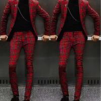 Traje Rojo Rayado Elegante Para Hombre Slim Fit Con Notch Lapel Y Cierre Simple Conjunto De Chaqueta Y Pantalones Para Fiesta De Promoción Y Oficina - details 1