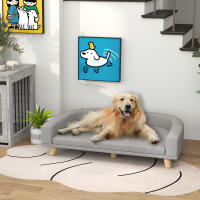 PawHut Sofá para Perros Grandes 98x67x25 cm Cama Elevada para Perros Tapizada con Cojín Lavable y Patas de Madera de Pino Carga 30 kg Gris Claro - details 1
