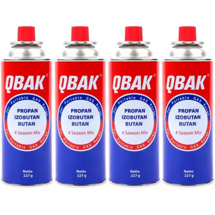 Pack de 4 Cartuchos de Gas Propano Modelo B-250 QBAK | Recambio Gas Azul para Cocina Portátil, Hornillo, Soplete, Soldador, Camping | 227gr | Cartucho desechable con válvula de seguridad | Conexión y desconexión fácil | RevolutionLine - 1