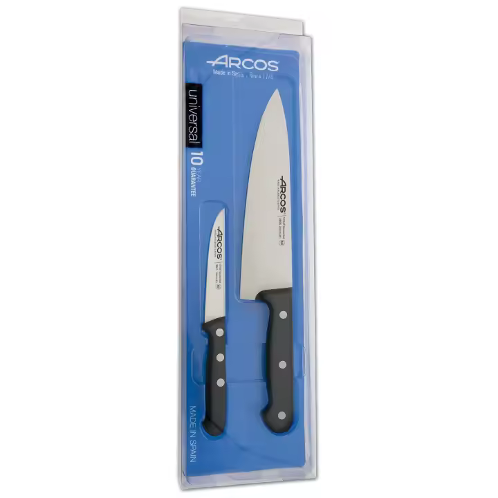Arcos Set Cuchillos 2 piezas - Acero Inoxidable Nitrum y Hoja mm. 363 gr. Cuchillo cocina profesional para cocinar. Mango ergonómico polioximetileno POM. Serie Universal. Color negro. - 1