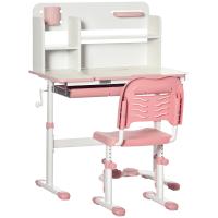 HOMCOM Juego de Escritorio y Silla para Niños de +3 Años con Altura Ajustable Pupitre Infantil con Tablero de Mesa Inclinable Cajón y Estantería para libros 80x52x88-109 cm y 35,5x44,5x66-80 cm Rosa - details 0
