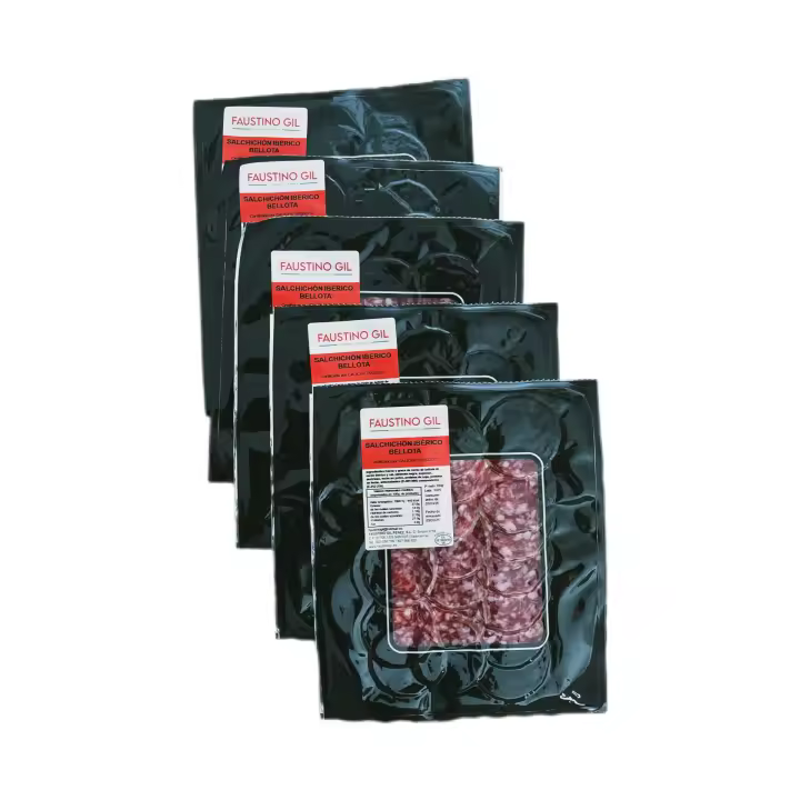 SALCHICHÓN IBÉRICO DE BELLOTA - 5 Sobres de 100g - Elaboración tradicional - Productos Ibéricos Faustino Gil - - 1