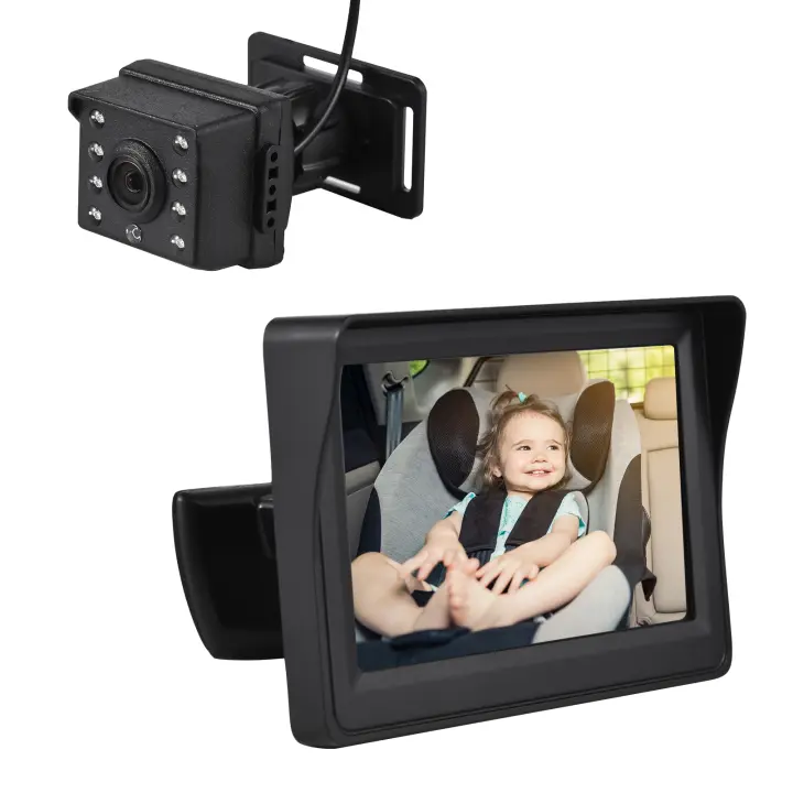 Cámara De Seguimiento Para Coche 1080P Con Pantalla De Asiento De 4.3 Pulgadas Visión Nocturna De 150° Para Asiento Retrovisor De Bebé - 1