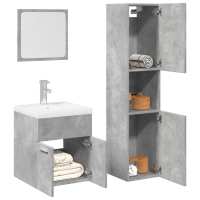 vidaXL Juego de muebles de baño madera de ingeniería en color Blanco/Blanco brillante/Gris hormigón y más | almacenamiento funcional diseño moderno para baño dormitorio sala - details 2